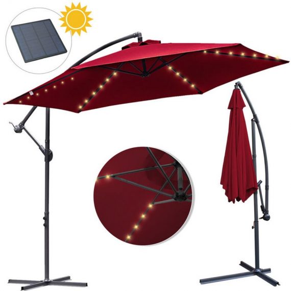 3m Parasol de avec éclairage solaire inclinable LED Parasol de balcon Parasol de marché UV40+ Parasol de jardin,Rouge - Hengda MMHD-1-46905681 759426228917