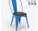 Ahd Amazing Home Design - Chaises industrielles en bois et acier style Tolix pour cuisine et bar Steel Wood | Bleu SM9008WOBL 7630377901681
