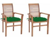 True Deal - Chaises à dîner 2 pcs avec coussins vert Bois de teck solide TD69908