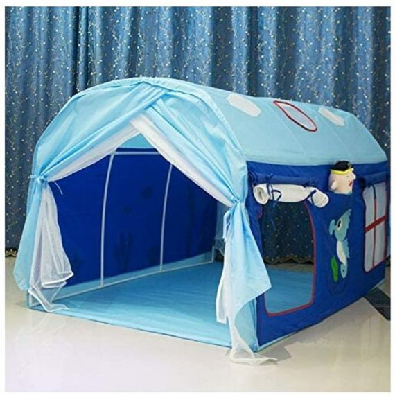 Bearsu - Tente de Jeu Jardin Jeu Maison sur Lit Démontable pour Enfant Fille Garçon - Bleu Maison BRU-6409 3143419956579